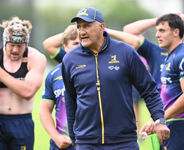 Jamie Joseph runs the Highlanders through a practice drill at Logan Park yesterday. PHOTO: GERARD...