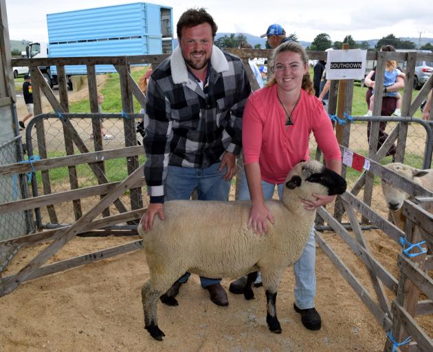 Showing their Hampshire sheep which won the champion ewe title at the Taieri A&P Show are Sam...