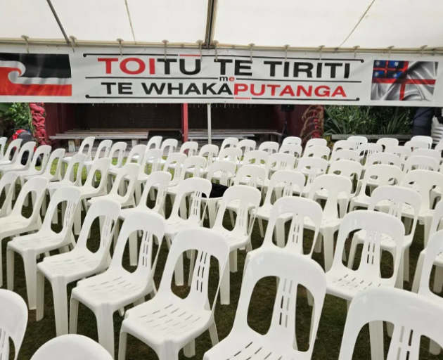 A banner that was gifted at the tangihanga of Dame Tariana Turia by the organisers of Hīkoi mō te...