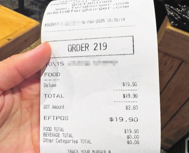 A Fergburger receipt from Sunday afternoon, on which a racist comment was printed. Photo: supplied
