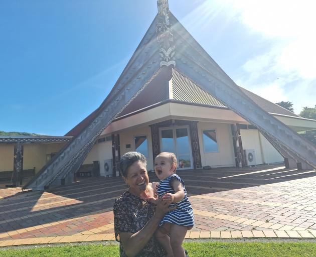 Celebrating: Bouncy pepe Rome Ryan cannot stop Trish Young from mirroring her glee on the paepae...