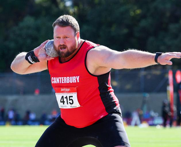 Tom Walsh competing for Canterbury in the men’s senior shot put at the 2024 New Zealand Athletics...