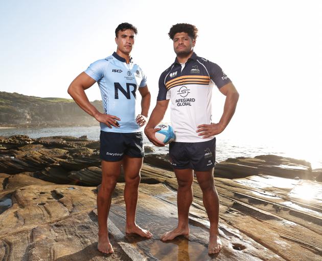 Waratahs league recruit Joseph-Aukuso Sua’ali’i (left) and Brumbies loose forward Rob Valetini...