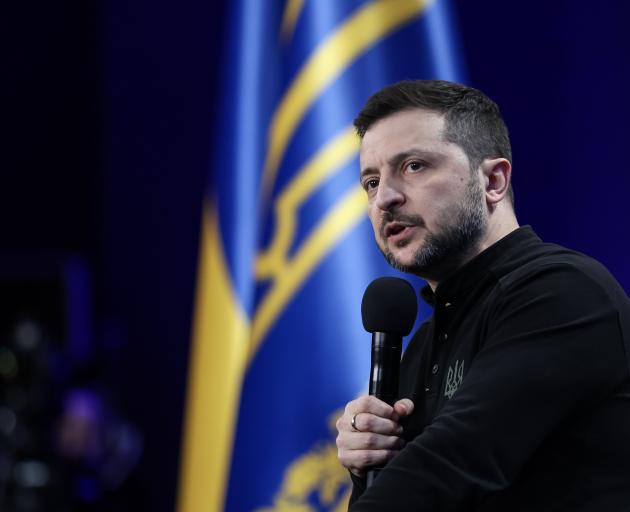 President of Ukraine Volodymyr Zelenskyi during a press conference during the forum 'Ukraine....