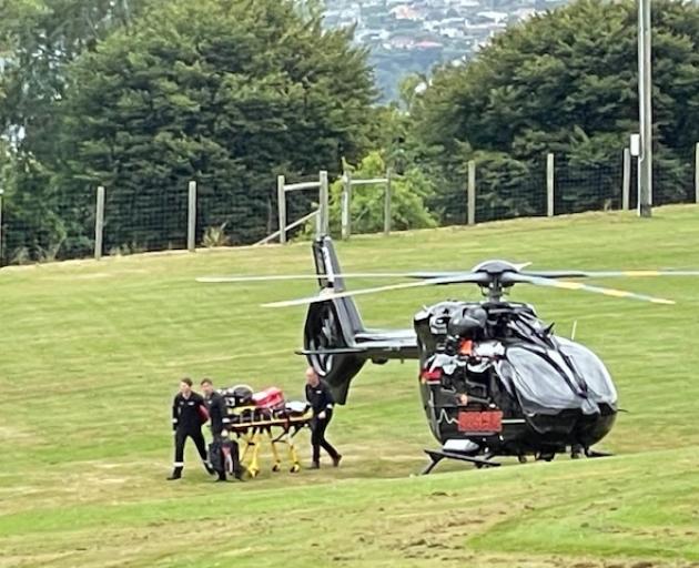 A rescue helicopter touches down at Mornington Park this morning. Photo: Supplied