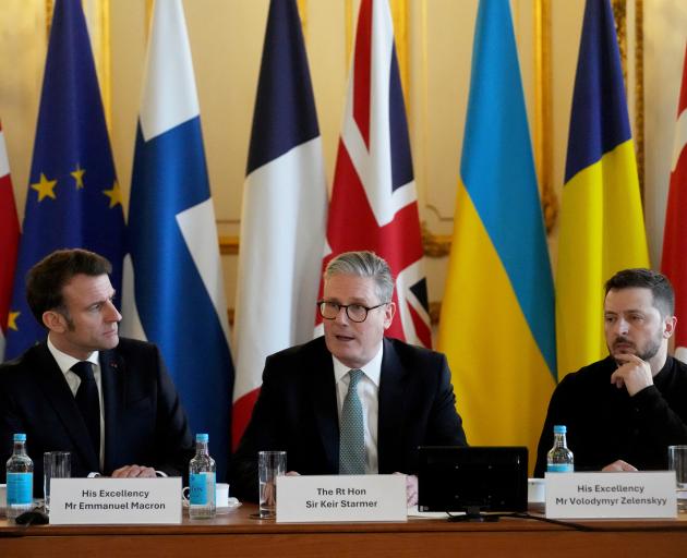 Attending a meeting of European leaders in London are (from left) French President Emmanuel...