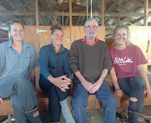 Attending a shearing lesson with instructor Colin Gibson are (from left) Jess Devlin, Renee...