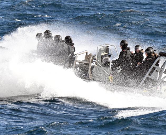 Operation Endurance members are transported from the HMNZS Canterbury to Auckland Island by a...
