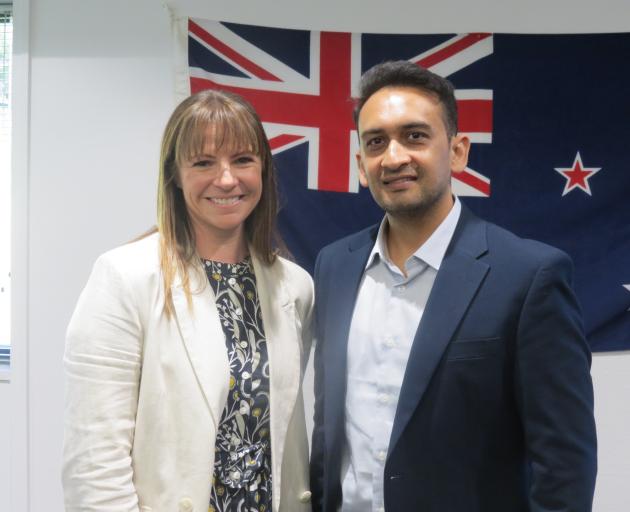 New citizen Gagandeep Sharma poses with Central Otago District Mayor Tamah Alley after he read...