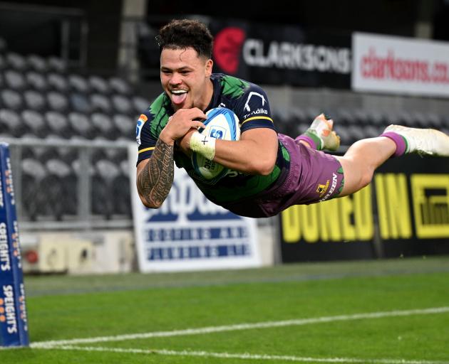 Caleb Tangitau pulled off another long range intercept try to get the Highlanders rolling. Photo:...