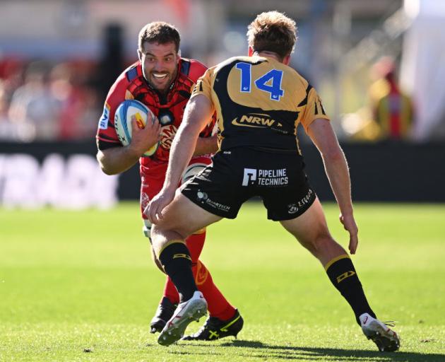 Antonio Shalfoon of the Crusaders charges forward during the round five Super Rugby Pacific match...