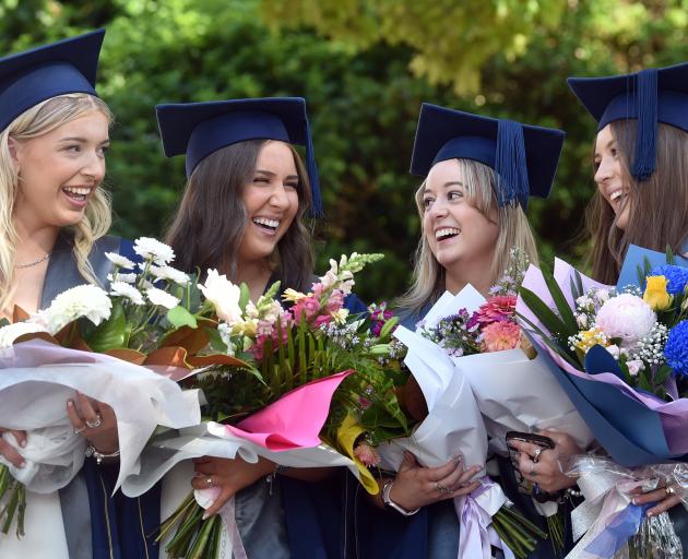 Graduating students (from left) Hannah Gilroy, of Invercargill, Courtney Henderson, of Dunedin,...
