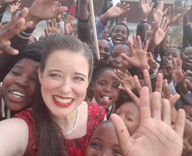 Heather Massie with the children of Mlamula Primary School in the KwaZulu Natal province of South...