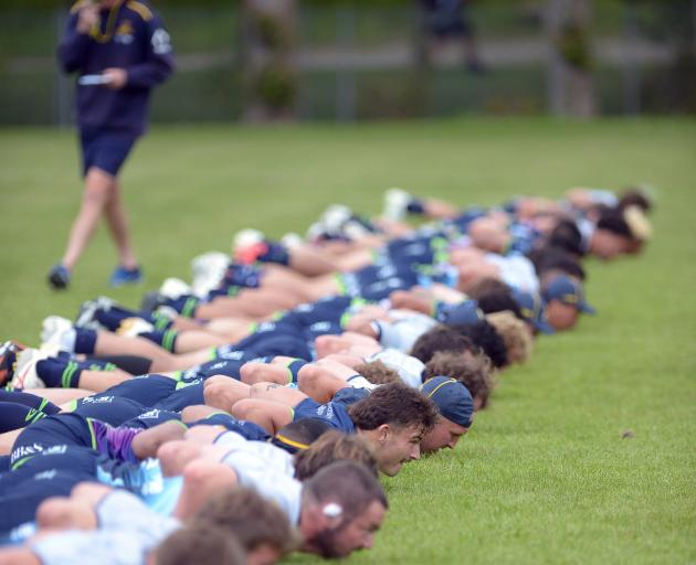 Highlanders players train at Logan Park. PHOTO: GREGOR RICHARDSON