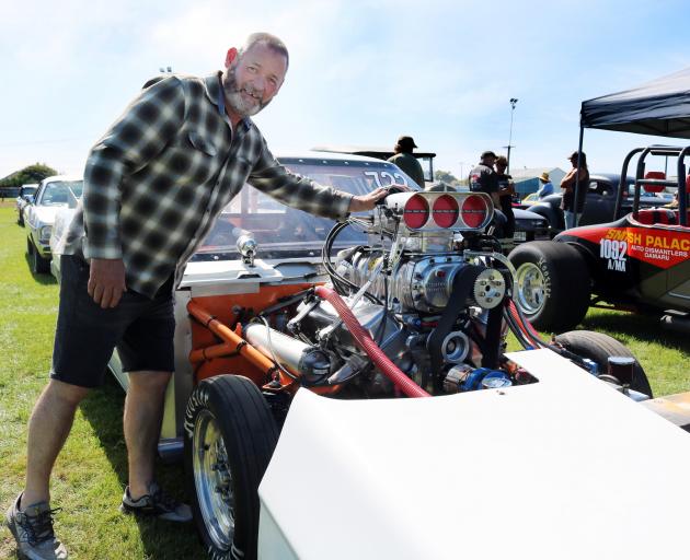 Tony Latta, of Oamaru, shows off his 1974 HQ Holden ute at the North Otago A&P Car Show yesterday...