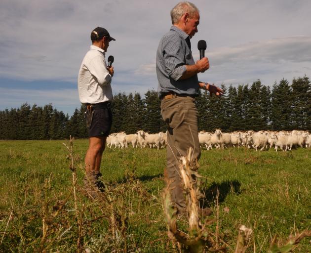 Mid Canterbury farmer John Harrison (left) and Rural Solutions farm consultant Graham Butcher run...