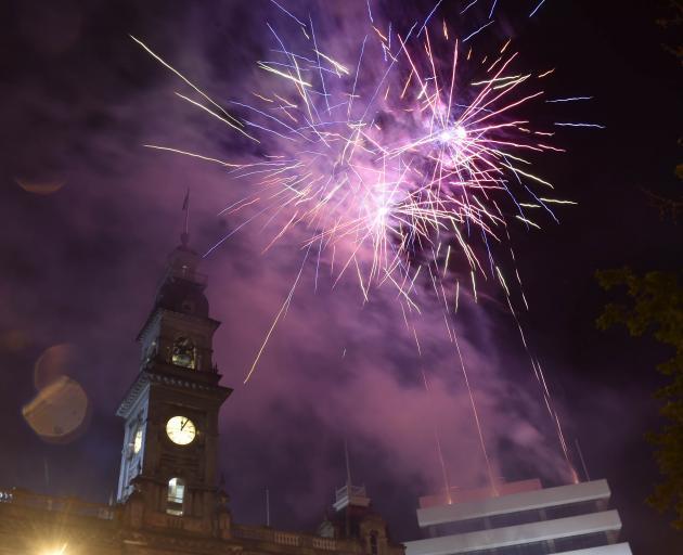 The 2017 new year was celebrated with a fireworks display in the Octagon in Dunedin. Photo Peter...