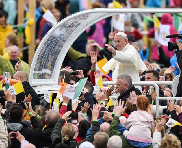 Pope Francis acknowledges the crowd during his visit to Dublin in 2018. Photo: Getty Images 