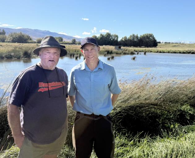 Omakau farmer and duck-shooter David Hill (left) shows Otago Fish & Game operations manager Jamie...