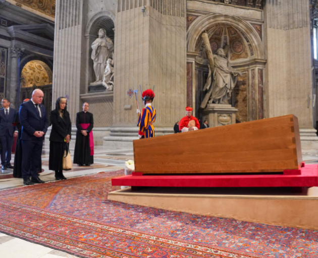 New Zealand's Ambassador to the Holy See Tara Morton with Prime Minister Christopher Luxon inside...