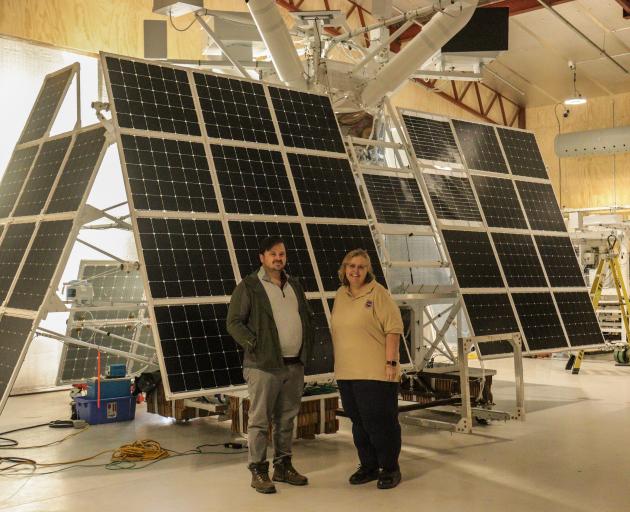 Nasa aerospace engineer Chris Yoder and balloon programme chief Debora Fairbrother stand in front...