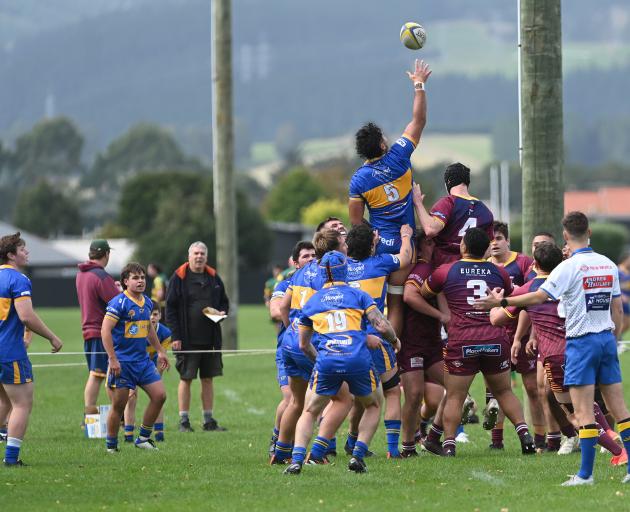 Action from today's second round Dunedin premier rugby match between Taieri and Alhambra-Union at...