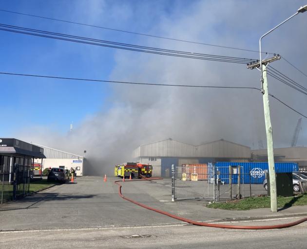 Fire and Emergency New Zealand crews respond to a large industrial fire on Maces Rd, Bromley,...