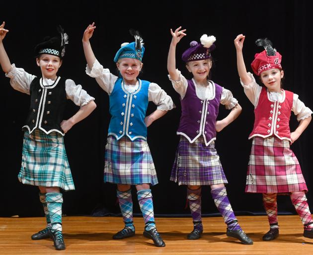 Highland dancers (from left) Eleanor McKay Vercoe, 10, Lara Mills, 8, Elise Cookson, 7, and Lucy...
