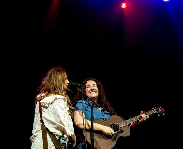 Jenny Mitchell (right), on stage with Kasey Chambers at Bluesfest 2025.