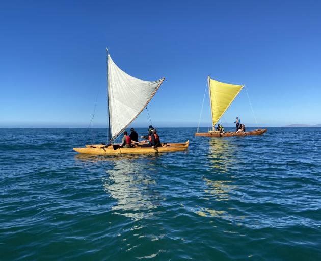 Hauteruruku and Kuramātakitaki in Waikouaiti Bay taken by club member Muriwai Schweikert-Doyle,...