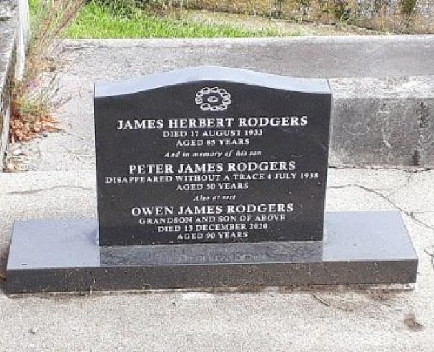 The new headstone, which marks the burial of Owen Rodgers’ grandfather James, who died in 1933....