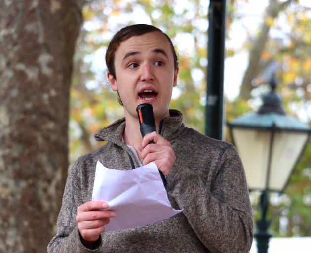 International Socialists Otepoti Dunedin member Neave Ashton speaks at the gathering.