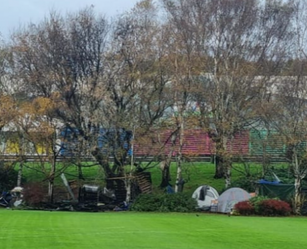 In Dunedin, a  fire broke out at a homeless camp at The Oval earlier this month. Photo: RNZ