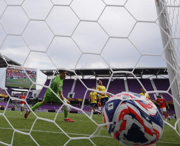 Benfica's Vangelis Pavlidis scores his side’s second goal in their 6-0 defeat of Auckland City at...