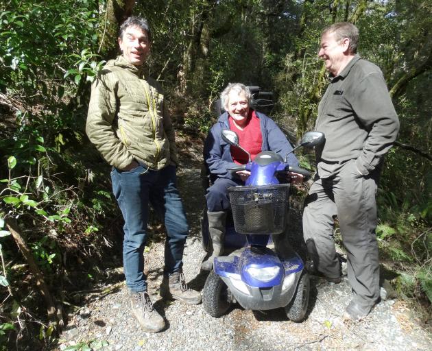 Makarora landowner Gary Charteris with Upper Clutha Track Trust trustees Brian Weedon (left) and...