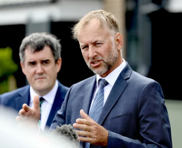 Kāinga Ora CEO Matt Crockett (right) and Housing Minister Chris Bishop. Photo: RNZ/ Marika Khabazi