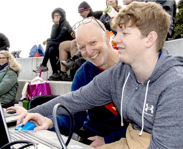 Rick Houghton and his son and Andrew, 15, hard at work during round 1 of the Winter Pump Track...