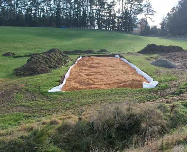 A phase of the construction of a woodchip bioreactor on Brendon Stevens’ dairy farm. PHOTO: SHAWN...