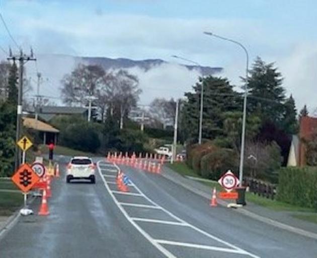 Road cones and traffic lights have been holding up Wānaka residents on Aubrey Rd this week. PHOTO...