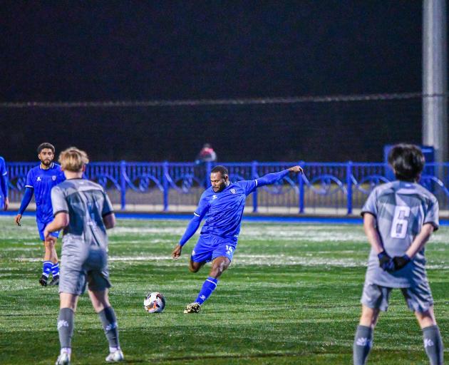 Christchurch United striker Walter Leoru takes a shot during their 4-1 win over Selwyn United on...