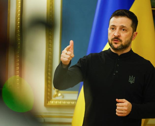 Ukraine's President Volodymyr Zelensky speaks during a press conference in Kyiv, Ukraine. Photo:...