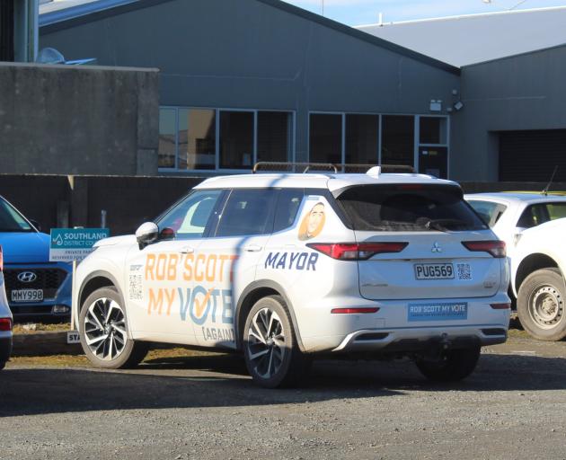 Southland Mayor Rob Scott’s signwritten work car, promoting his election campaign. PHOTO: MATTHEW...