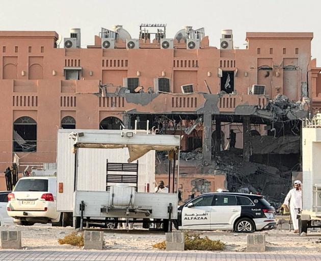 A damaged building, following an Israeli attack on Hamas leaders, according to an Israeli...