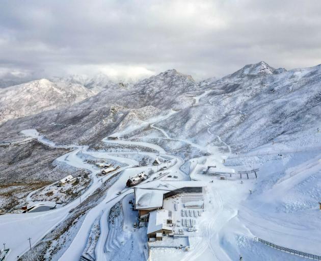 Snow in June, augmented by snowmaking, at Coronet Peak skifield, Queenstown. PHOTO: NZSKI