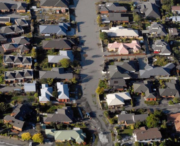 An aerial view of earthquake damaged homes in Christchurch. Photo: Geoff Sloan