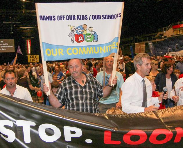 Wayne Hawker protesting against school closures in 2013. Photo: Supplied
