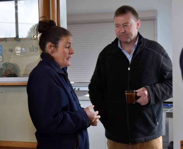 Sheep and beef farmer Rachel Napier, of Tahakopa Valley, talks to Minister for Rural Communities...