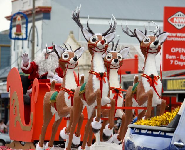 The restored reindeer take pride of place with Santa in Waimate’s Christmas parade on Sunday....