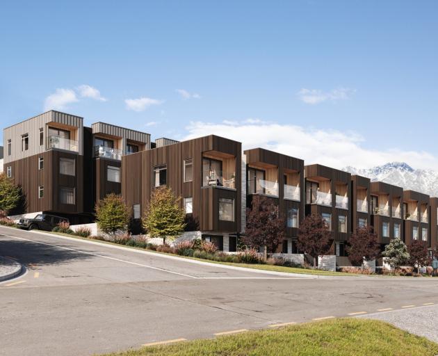 New plans for 29 terrace homes in a long-vacant site at the corner of Hallenstein and York Sts in...