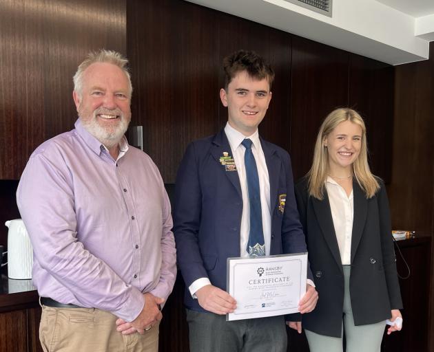 Inaugural Hansby engineering intern, Wakatipu High school leaver Jed McLean, at his award...